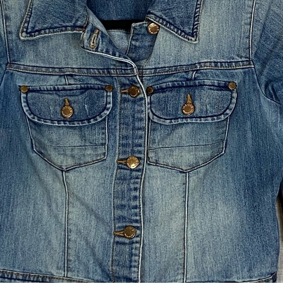 Insider Cropped Jean Jacket Sz XS Distressed - Picture 4 of 10